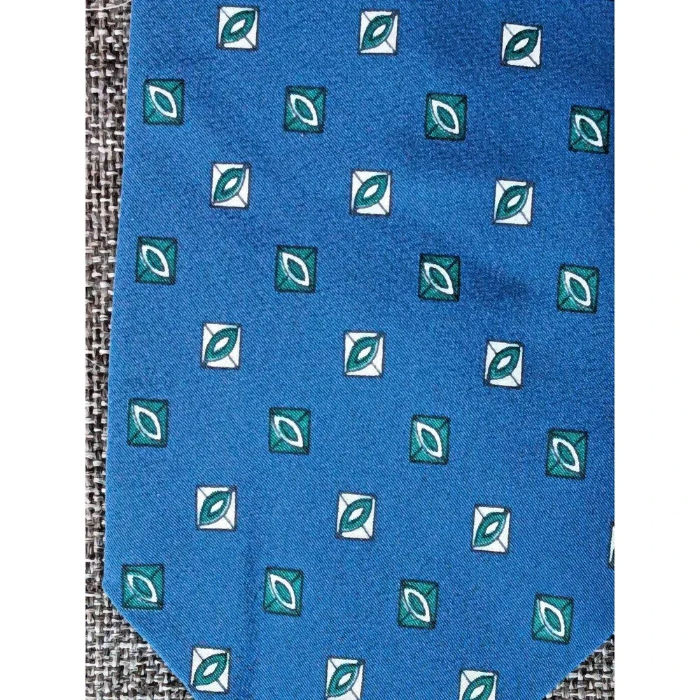 Tie 70s 80s 90s Y2K Mens Ralph Lauren Silk Blue Green 3.75 Wide 58 Long